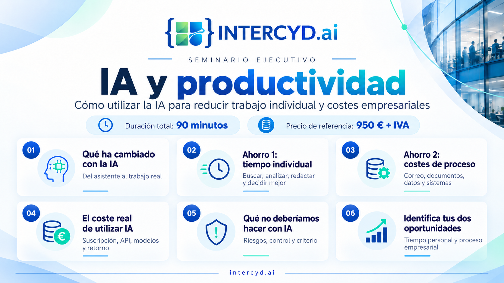 Presentación del seminario IA y productividad, diapositiva 1 de 8